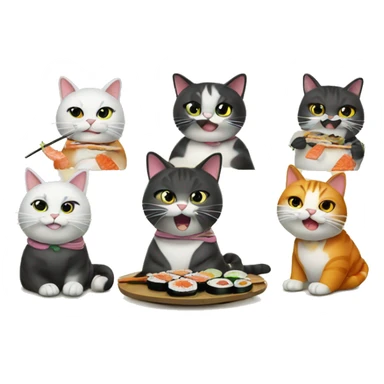 6 cool cats eating sushi sticker
