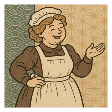 a happy Victorian nurse with an apron and cap, ukiyo-e style sticker