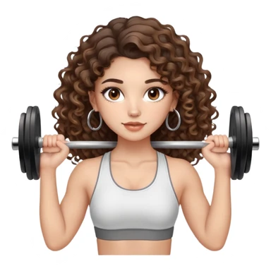 cute girl long brunette balayage curly/wavy not voluminous hair, brown eyes, hoop earrings, natural pretty clean makeup: LIFTING TWO WEIGHTS AT THE GYM sticker