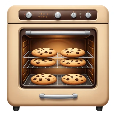 Realistic vintage beige oven with chocolate chip cookies baking inside of it. sticker
