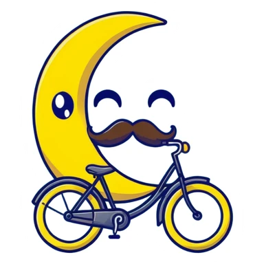 yellow crescent moon with a fancy handlebar mustache and cute smiling face sticker