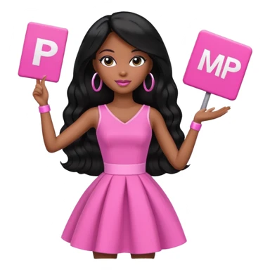 Black barbie, long black  hair, pink dress holding mvp sign  sticker