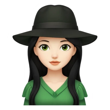 green dress black long hair black hat sticker