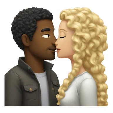 curly black hair man kisses a blonde girl with straight hair  sticker