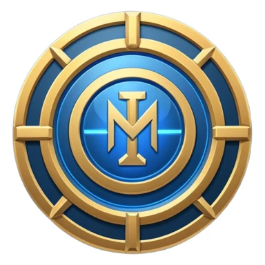 Futuristic achievement medal badge, circular shield emblem with engraved Roman numeral I and subtle “12M” detail, metallic gold and deep blue glow, sci-fi web3 game UI style, polished 3D game asset, soft energy aura, dark background, centered composition, high detail sticker