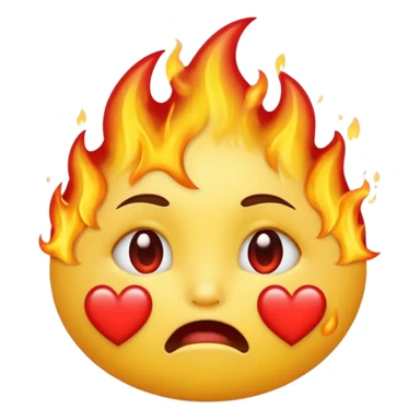 الايموجي الأصفر على شكلوش عيونه مدمعه و وراه نار و على فمه قلب احمر  sticker
