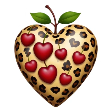 leopard print heart with two dark red cherry without stem  sticker