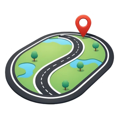 Very simple navigation map icon, bold clean lines, curved road with location pin, Waze style colors, flat design, minimal, no background
 sticker