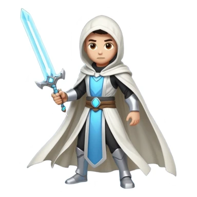 sci-fi space warrior human, glowing energy sword, hooded robe, heroic stance, 3D cartoon, mobile game character icon, clean background, no text
 sticker