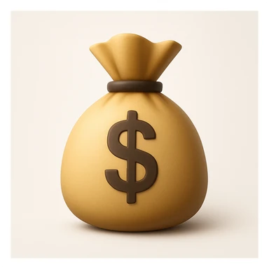 Make the money bag icon look 3D with shading and depth, keeping it modern and clear. Maintain a clean and contemporary appearance with realistic 3D effects. sticker