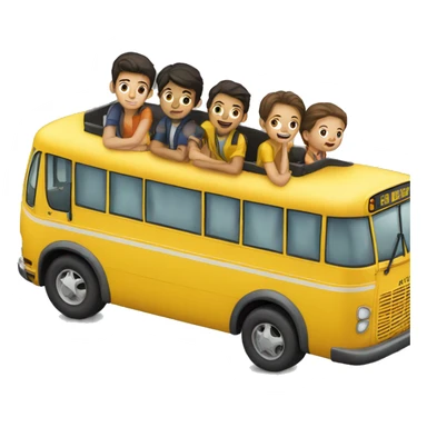 a yellow bus with 4 boys and 4 girls in it sticker