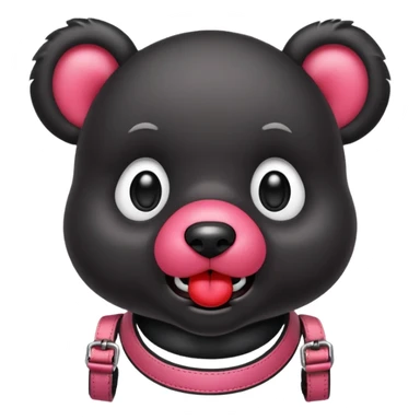 Gloomybear wearing black harness, red bubblegum in mouth sticker