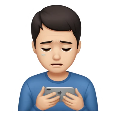 Dark haired man crying while texting  sticker