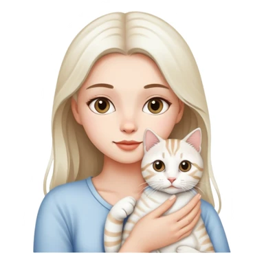 A beautiful girl holding a white tabby cat sticker