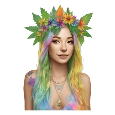 420 Tie dye hippie person flower crown tattoos hemp leaves metallic iridescent holographic sticker