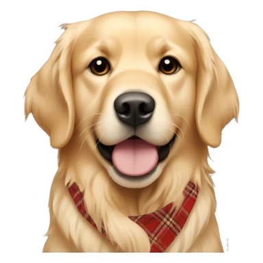 Beige golden retriever face wearing a plaid bandana sticker