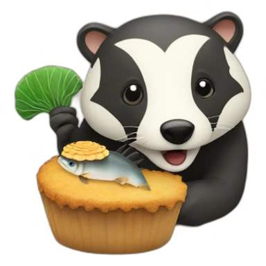 A badger with a Fish Cake with Swirl sticker