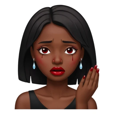 dark skin girl, dark red lipstick, nails very beautiful crying sticker