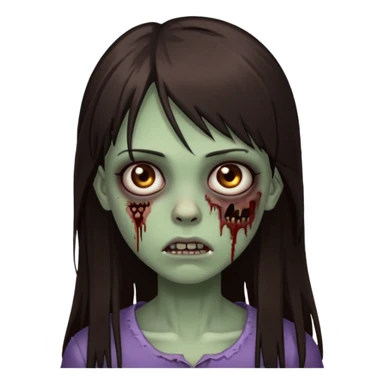 girl zombie with long dark brown straight hair with side bangs sticker