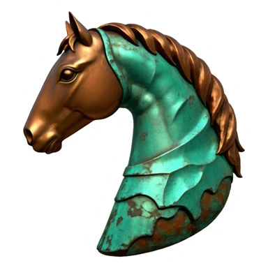 3D render of Bronze Horse Leg, heavily oxidized copper texture, verdigris patina,Fragment of a statue with patina, weathered bronze aesthetic, ancient decay, emoji style, isolated on white background --v 6.0. sticker