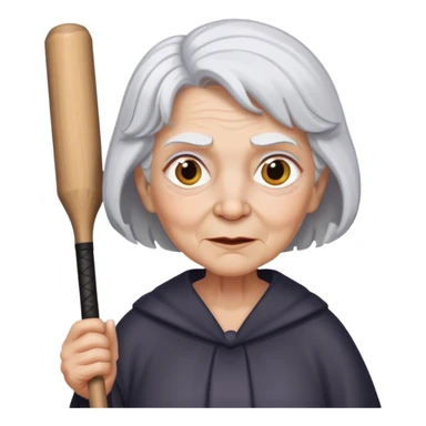 Gray grandma with white eyes with a bat and has white hair sticker
