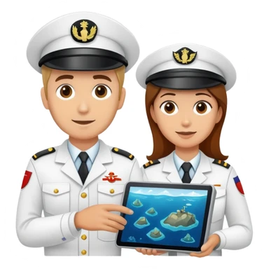 Marine geologists using sonar equipment to map ocean floor features from research vessel sticker