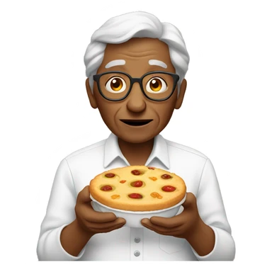 moderate elderly person eating food on one hand sticker