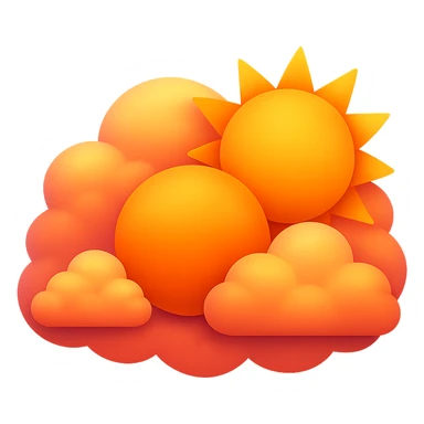 Edit the image to show sunrise colors in the sun peeking through clouds, no face, in emoji style. Remove the background. The style should resemble emoji style with bright and warm sunrise colors in the sun and clouds. sticker