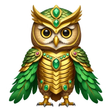 owl warrior wearing golden armor embedded with emerald jewels

 sticker
