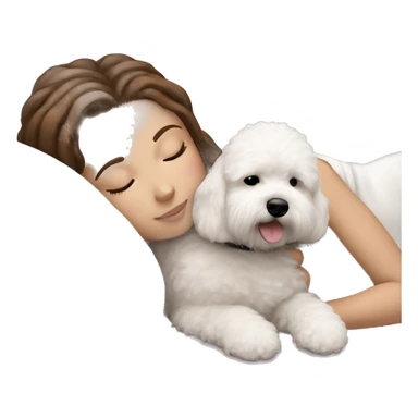 White girl brown hair sleeping with Mini Bichon sticker