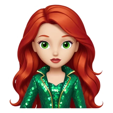 Meygan from Bratz with long red hair and green sequin outfit sticker