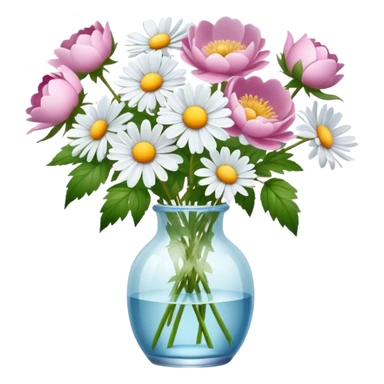 A bouquet of daisies of the color Wild Rose in a glass vase of the color Frosty Peony  sticker