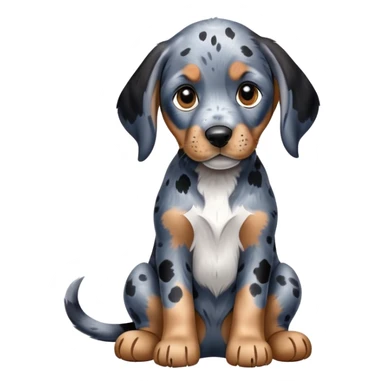 sitting puppy bluetick coonhound with black and blue spotted coat on white background sticker