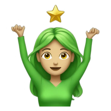 Green women holding three gold stars above head sticker