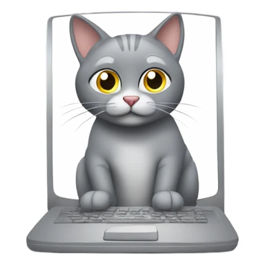 Funny gray cat works at the computer sticker