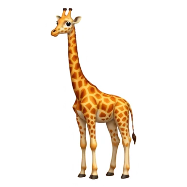 A tall 3D cartoon giraffe with orange and brown spots, long neck, small horns, and friendly eyes, standing in a sunny savanna, soft warm lighting, Memoji-style rendering. sticker