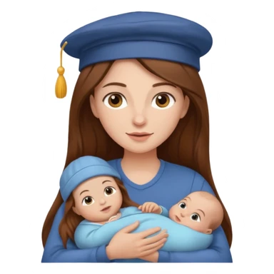 "Woman with long brown hair and fair skin holding a baby with a cap and fair skin." sticker