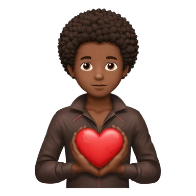 I want a black boy with chocolate skin and a small messy afro holding a heart close to his chest as if to present it to someone he loves. sticker