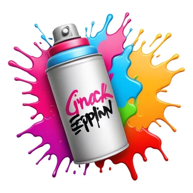 Graffiti icon, spray paint can, brick wall with graffiti artwork and bold text, colorful spray paint splashes, urban style, vibrant colors, minimalistic design, clean lines, transparent background. sticker