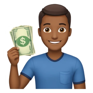 Create a photorealistic emoji of a happy man holding money. 4 different options sticker