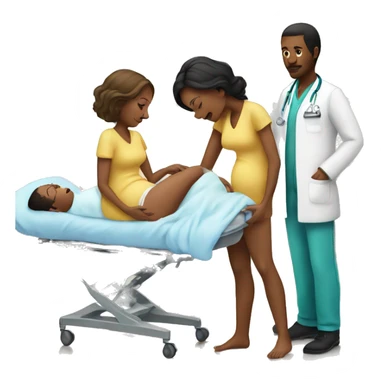a woman gives birth and doctors stand nearby sticker