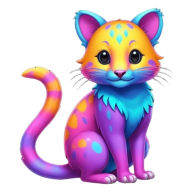 Colorful neon-colored tropical exotic shiny beautiful fantasy-marsupial-feline-Cacomistle-oncilla-animal-hybrid (full body) sticker