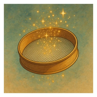 ghibli style elegant sieve with magical sparkles representing kalburüstü sticker