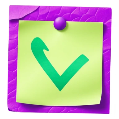purple post-it note with green checkmark sticker