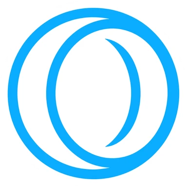 Create a very simple flat color clip art style logo of Opera GX using the exact blue color from the reference images. The design should be minimal with no text and a transparent background. sticker