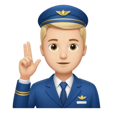 A calm male flight attendant demonstrating instructions with confident sticker