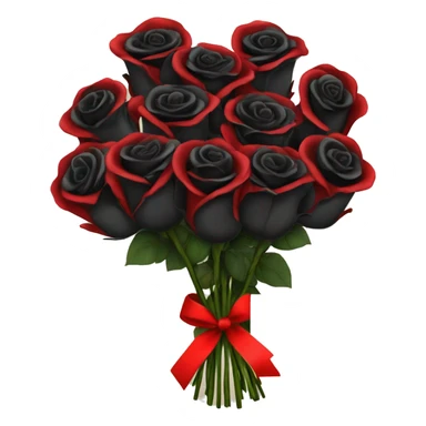 bouquet of black and red roses with a card sticker