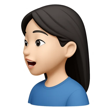 Asian girl profile, left side, talking, with a different hairstyle, in the style of emoji, no background sticker