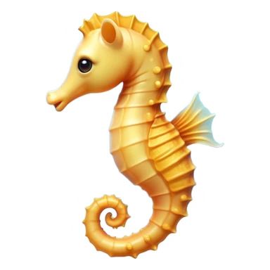 Cinematic Cute Sea Horse Portrait Emoji, Head tilted playfully and inquisitively, featuring a charming, slender form with a delicately curved body and a whimsical, curled tail, accented by round, sparkling eyes full of gentle wonder, Simplified yet irresistibly adorable features, highly detailed, glowing with a warm, inviting aquatic glow, high shine, affectionate and lively, stylized with a touch of enchanting marine charm, soft glowing outline, capturing the essence of a mischievous yet loving sea horse that seems as if it could float out of the screen into your arms! sticker