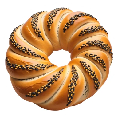 Cinematic Realistic Simit twisted Turkish bread in poppy seeds sticker